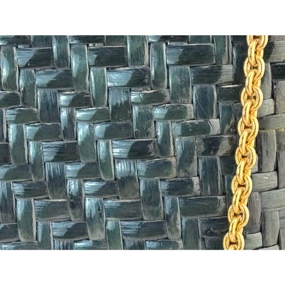 Rare RODO Vintage Green Black Wicker Weave Gold Purse Italy Made Art Deco 1960s - Picture 6 of 12